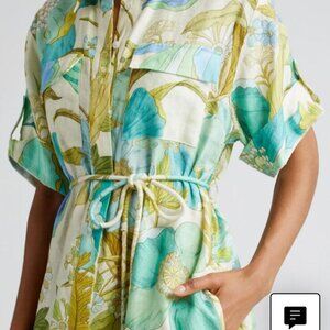 Alemais Janis Floral Print Belted Linen Midi Shirtdress 14